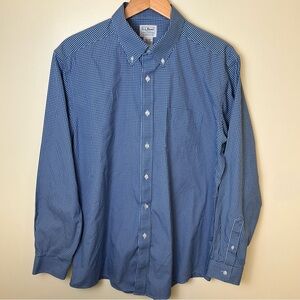 L.L Bean Men’s Gingham Check Button Up Long Sleeve Blue 16.5” Large Traditional